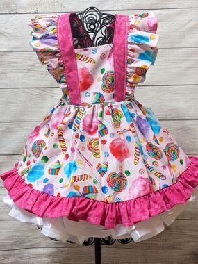 Girls Pink Candy Print Ruffle Costume Dress